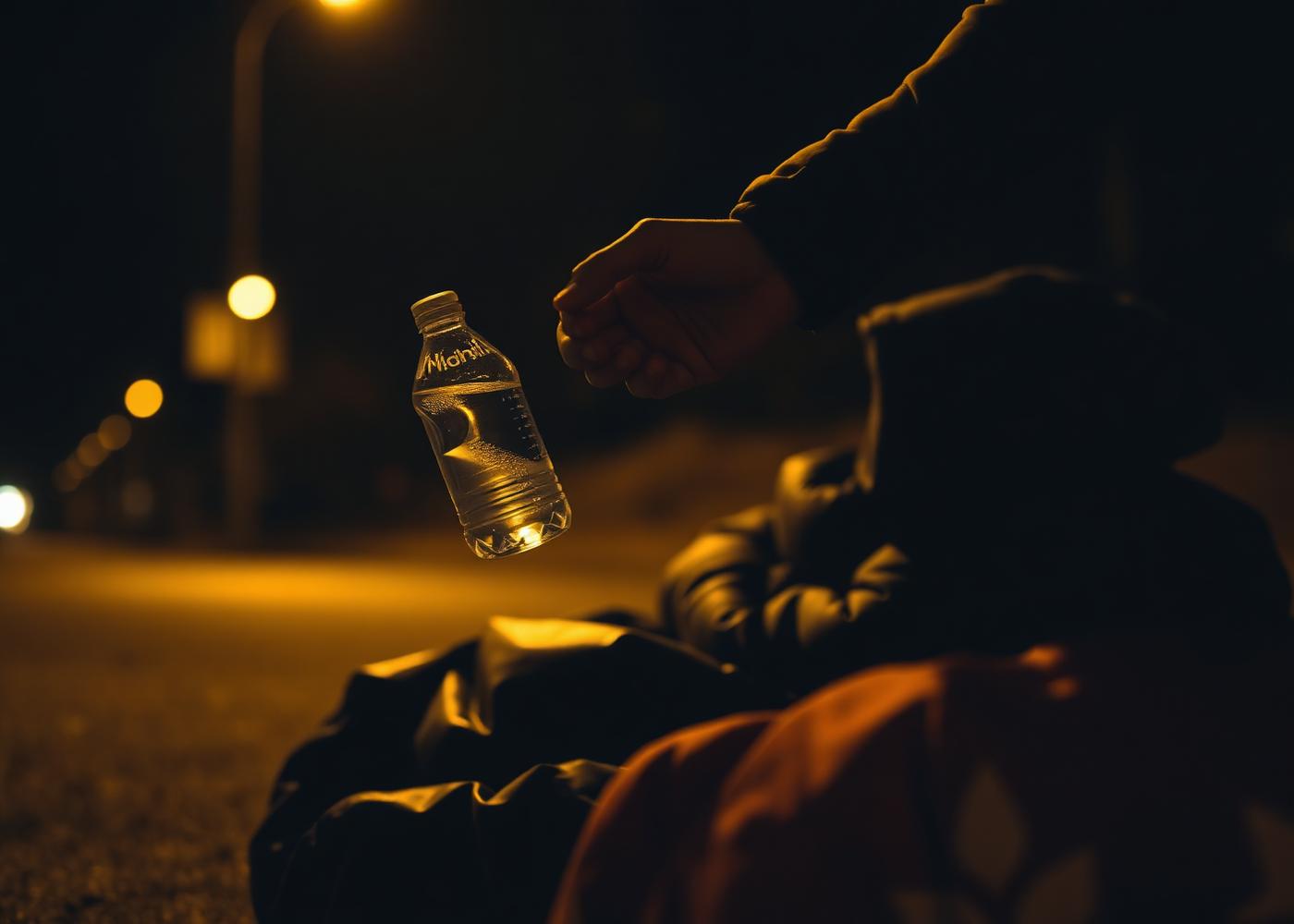 Guardian offering water to a person sleeping rough